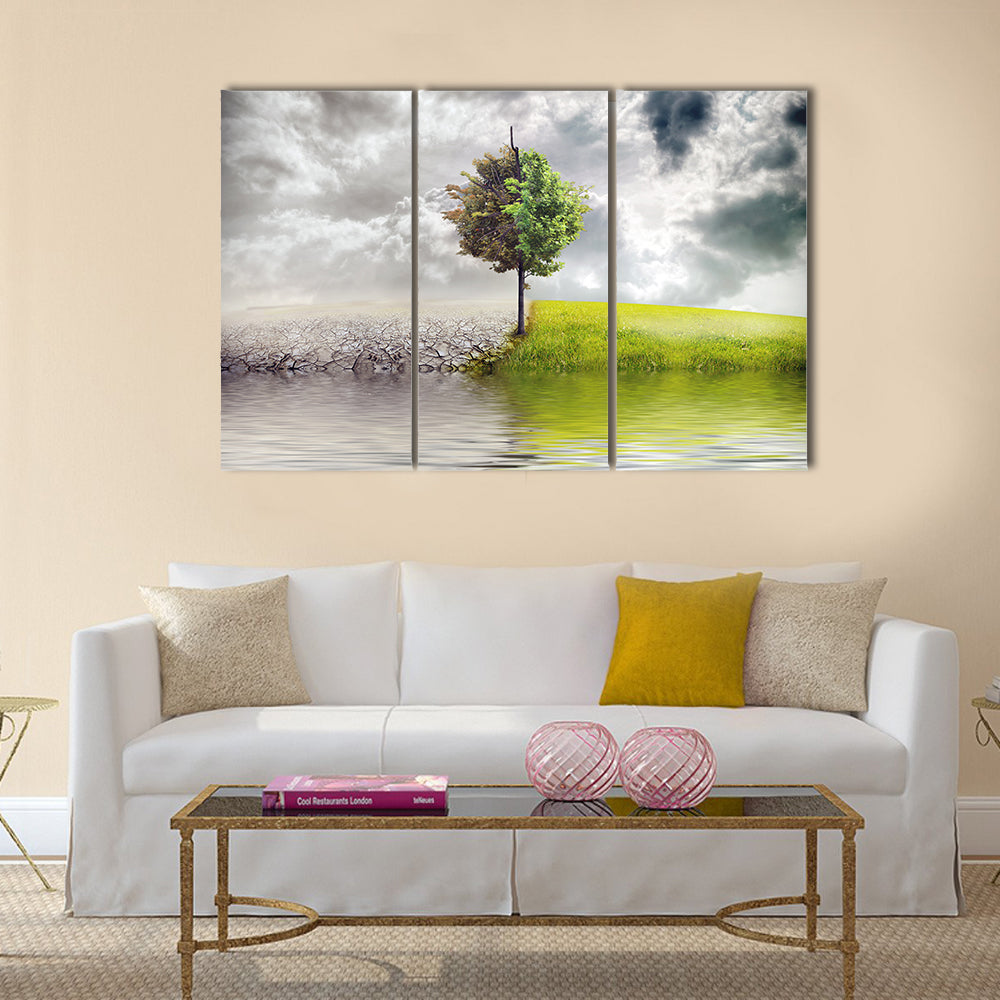 Ecology Landscape With Tree &amp; River Canvas Wall Art