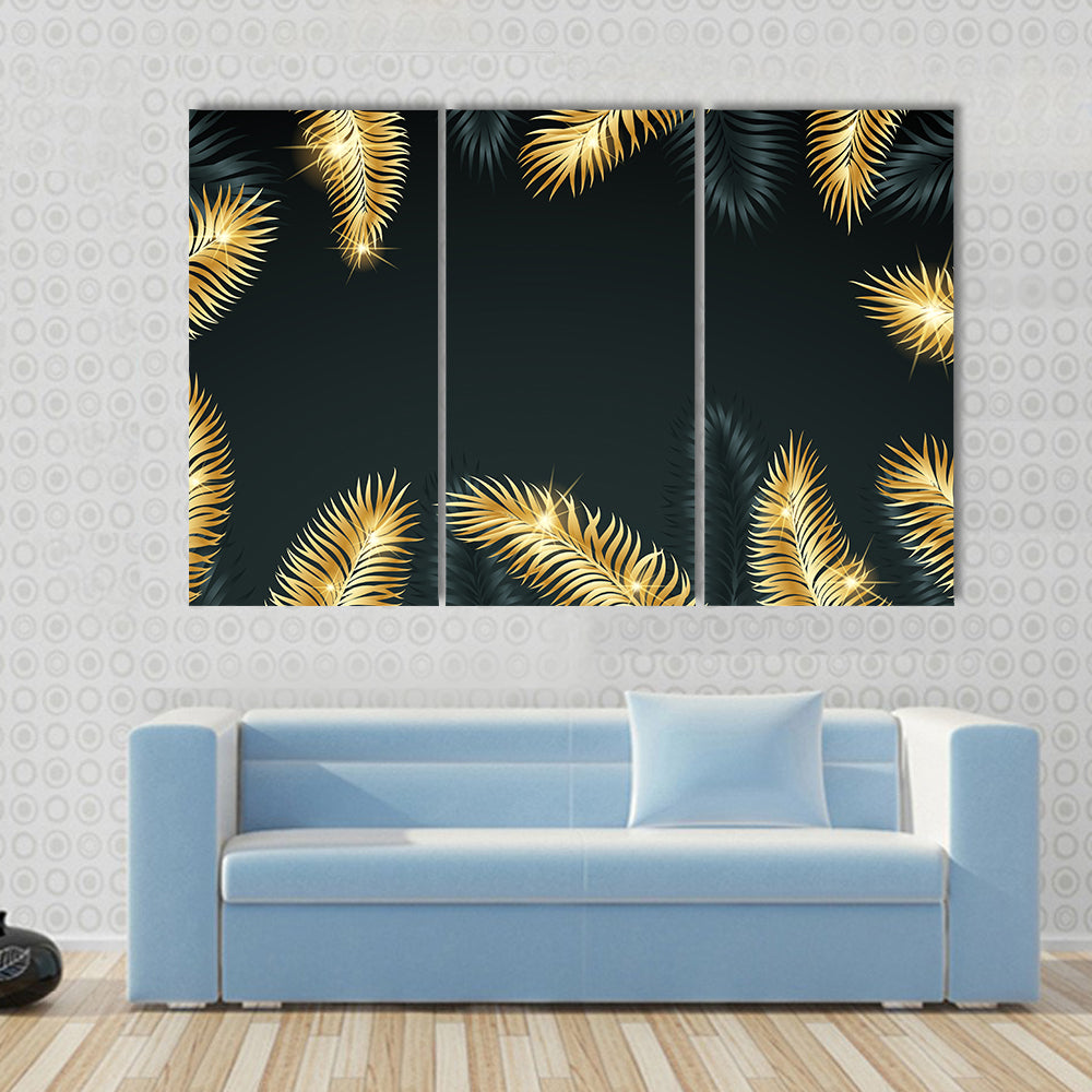 Golden Palm Leaves Abstract Canvas Wall Art