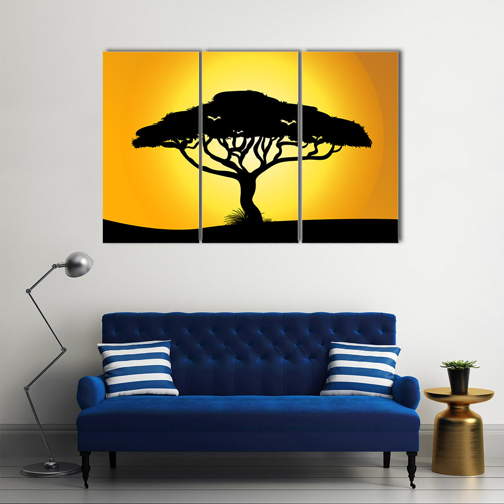 African Savanna Sunset Silhouette Canvas Wall Art