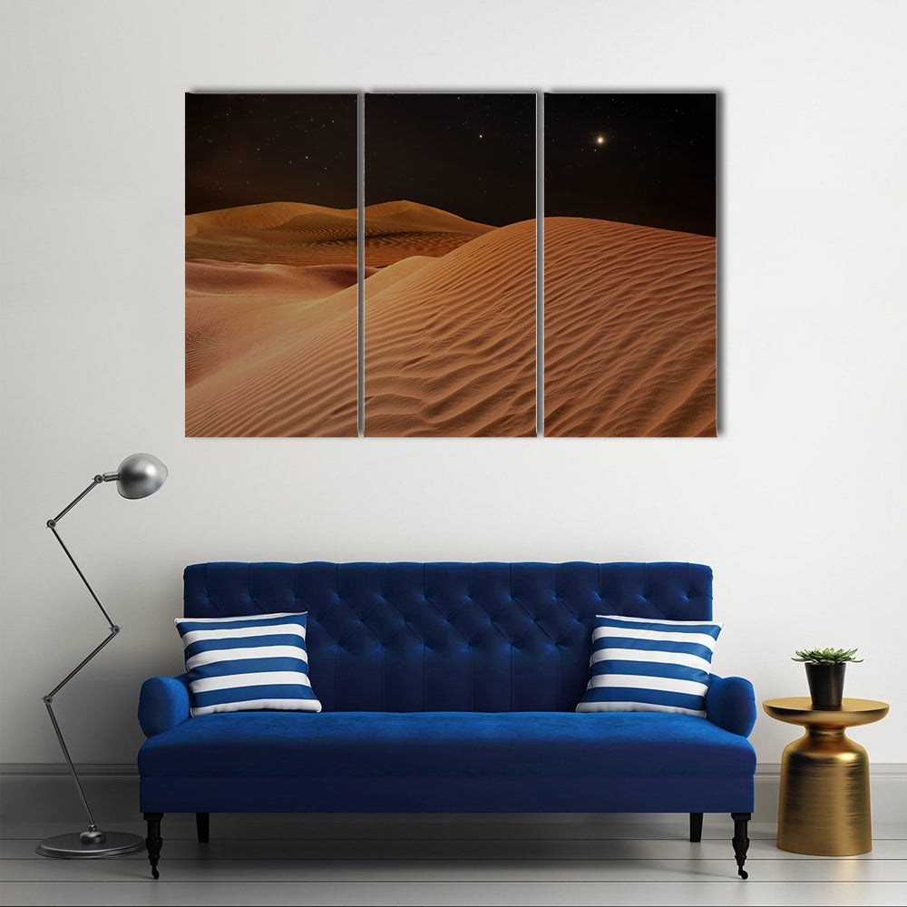 Sandy Desert Under Starry Night Sky Canvas Wall Art