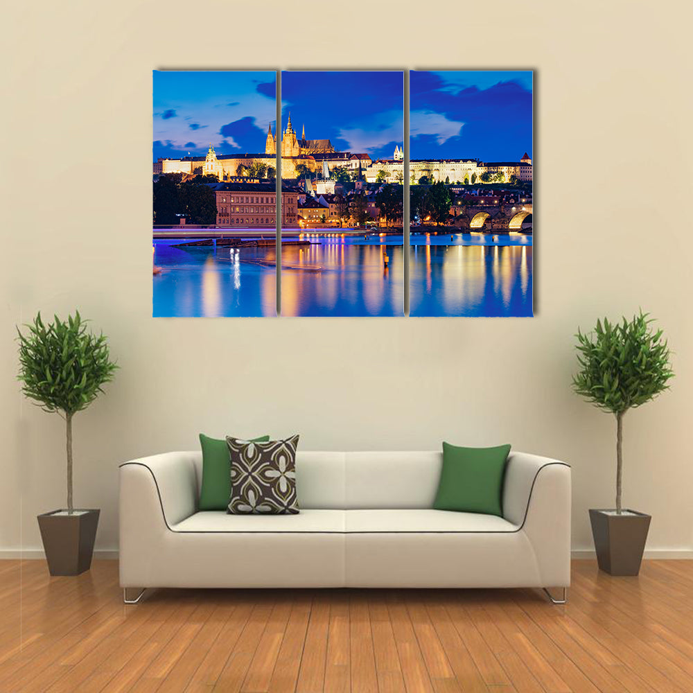 Night View Of Prague Castle Canvas Wall Art