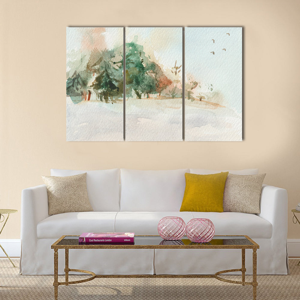 Misty Morning Landscape with Trees Canvas Wall Art