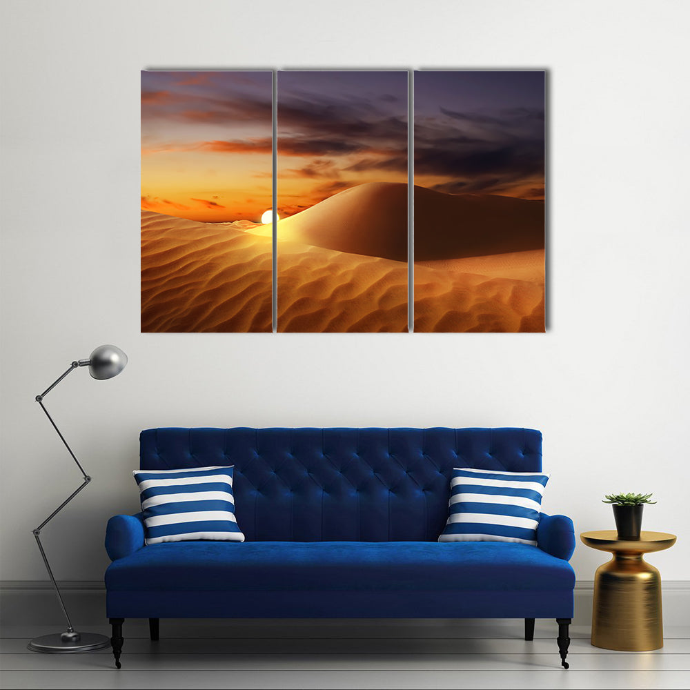 Sandy Desert At Sunset Canvas Wall Art