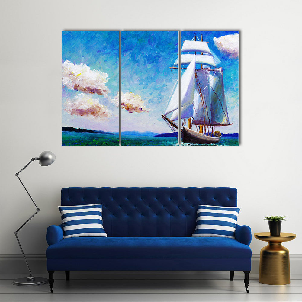 Oil Painted Sailing Boat Canvas Wall Art