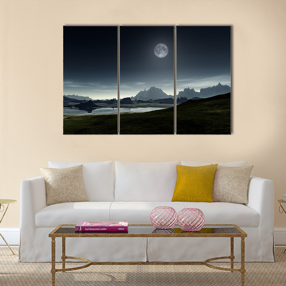 Moonlit Mountain Lake Canvas Wall Art