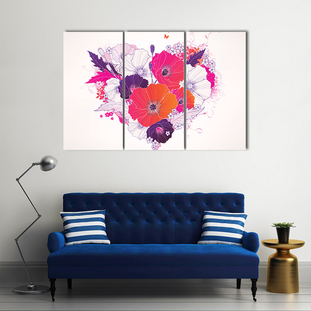 Colorful Floral Heart with Poppies Canvas Wall Art