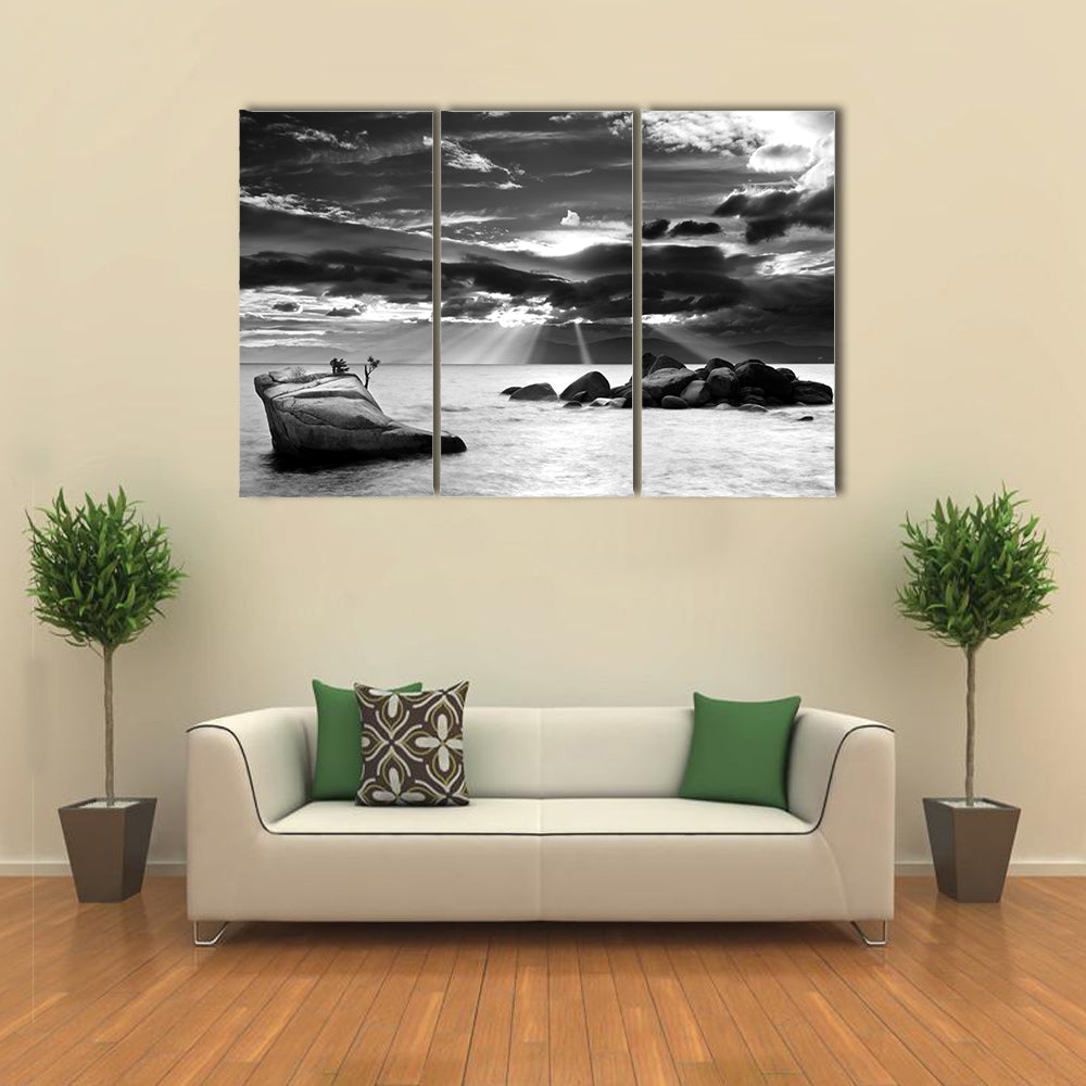 Cloud Burst Over Bonsai Rock At Lake Tahoe Canvas Wall Art