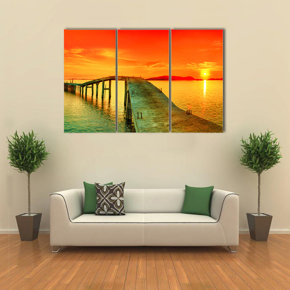 Sunset Over The Sea Pier Canvas Wall Art