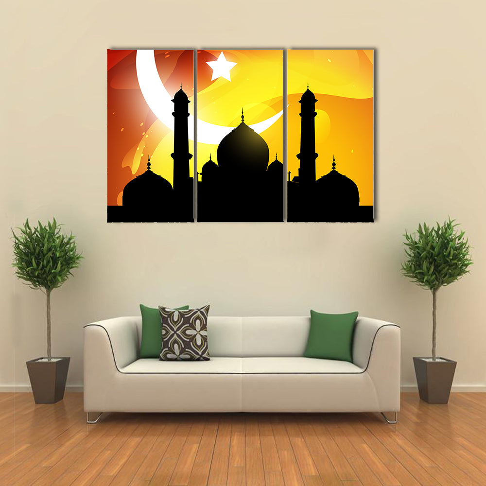 Glowing Ramadan Mosque Silhouette Canvas Wall Art