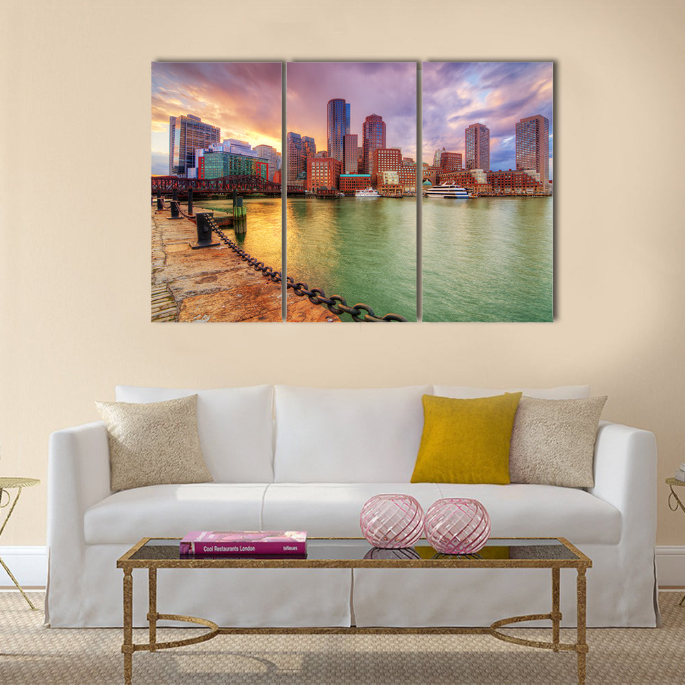Boston Harbor Skyline at Sunset Canvas Wall Art