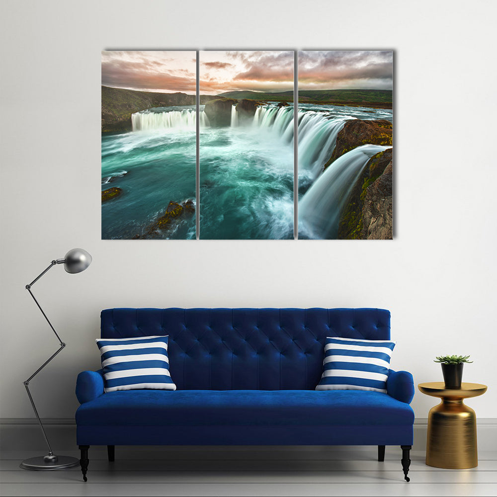 Godafoss Waterfall at Sunset Canvas Wall Art