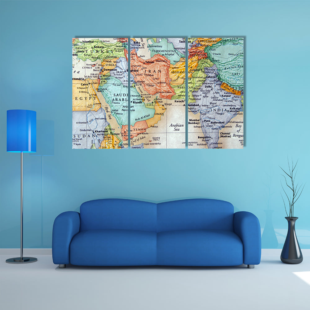 Map Of Middle East Canvas Wall Art