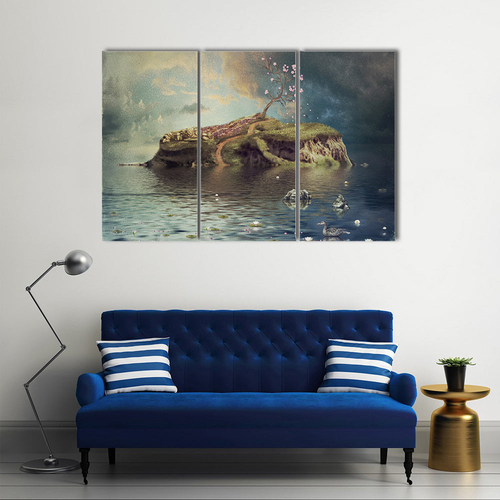 Calm River Island at Dusk Canvas Wall Art