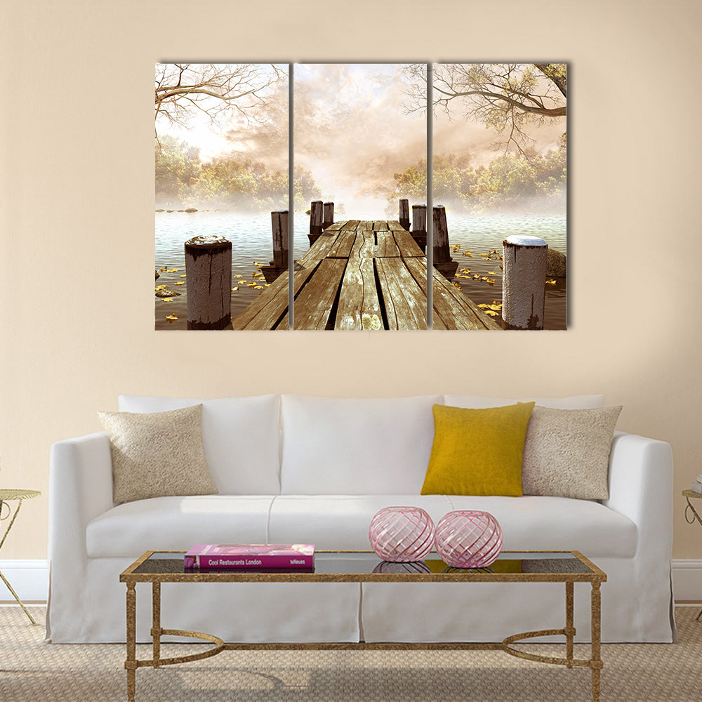 Wooden Dock On Lake Canvas Wall Art