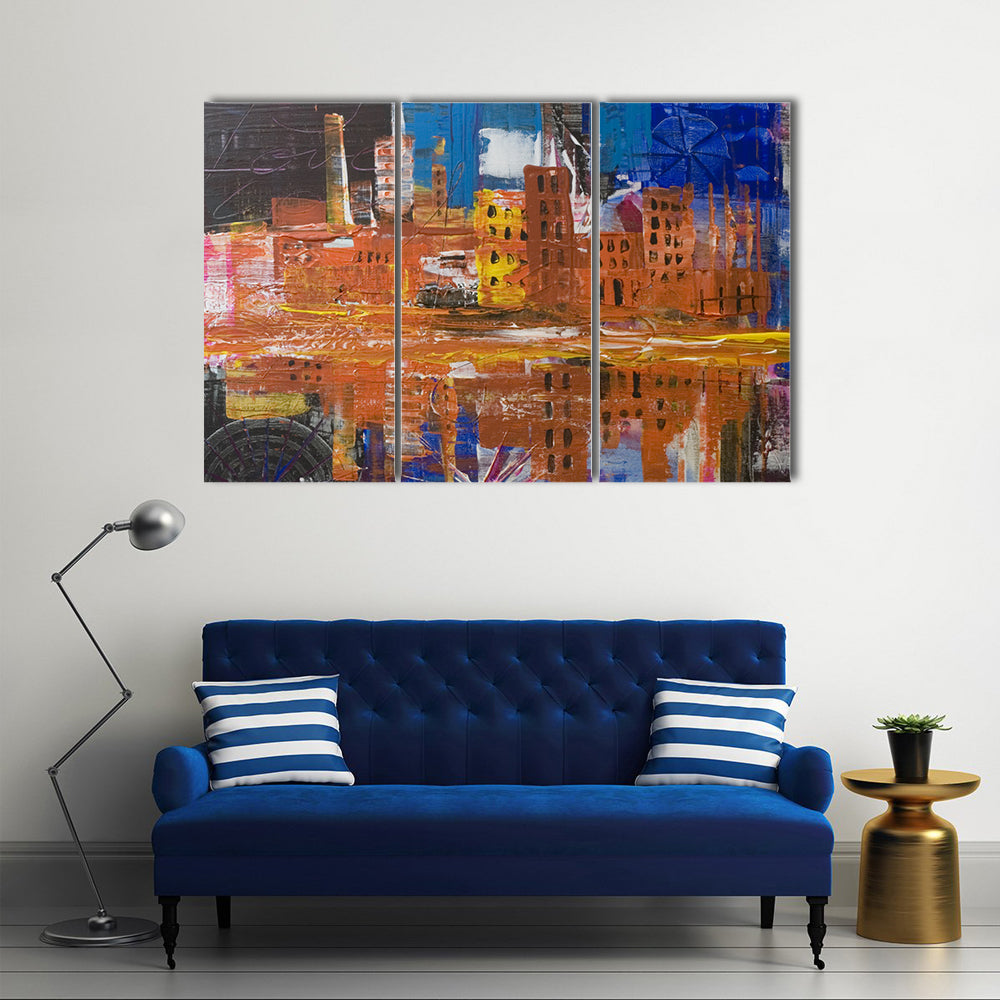 Metropolis Dusk Reflected Skyline Canvas Wall Art