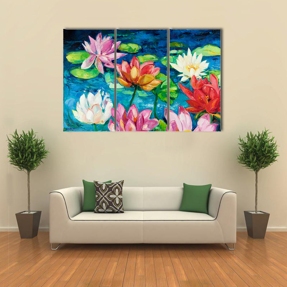 Lotus and Water Lilies Close-up Canvas Wall Art