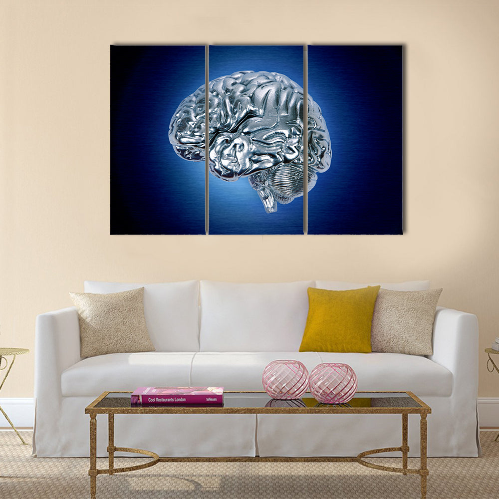 Chrome Brain Profile Canvas Wall Art