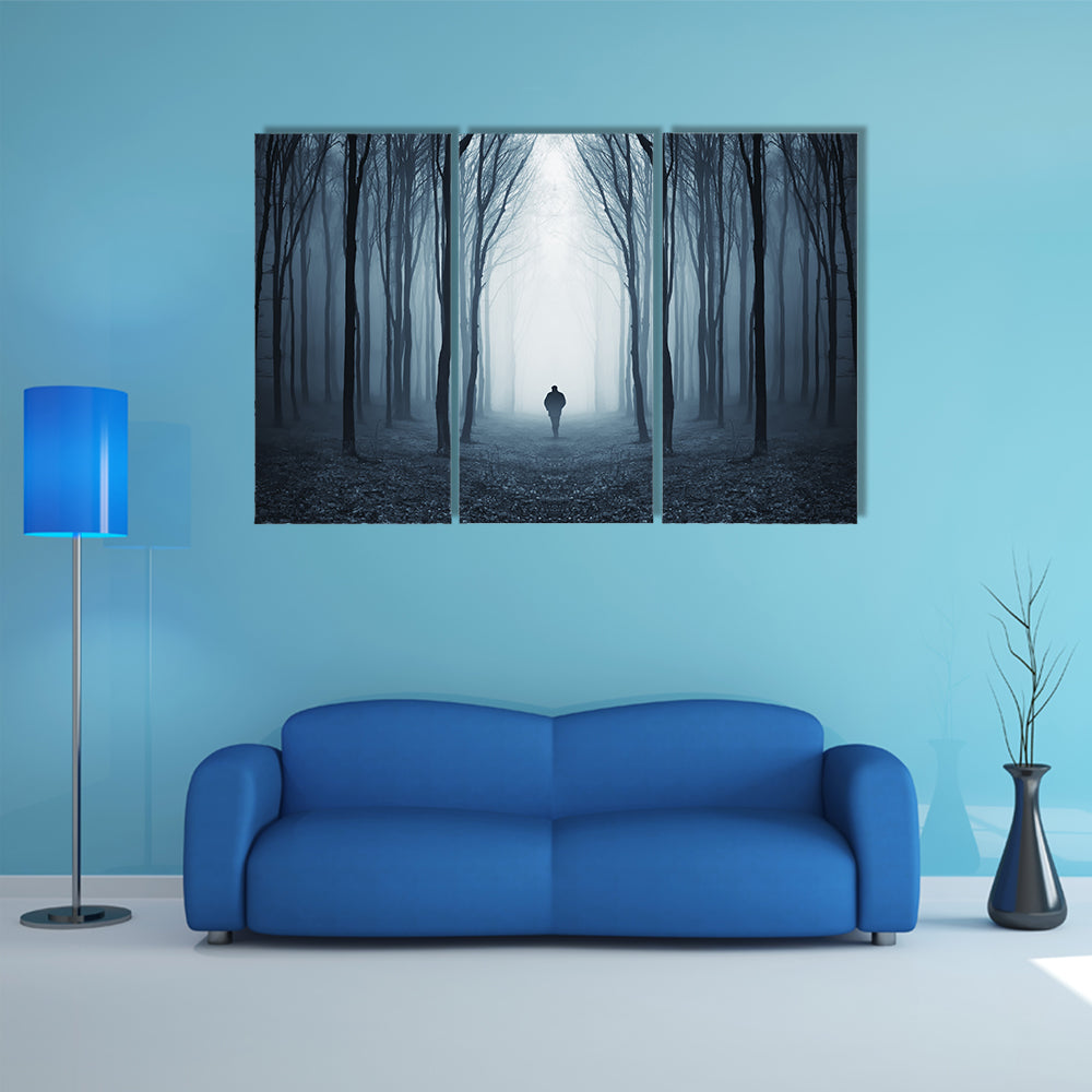 Man Walking Through A Fairytale Forest Canvas Wall Art