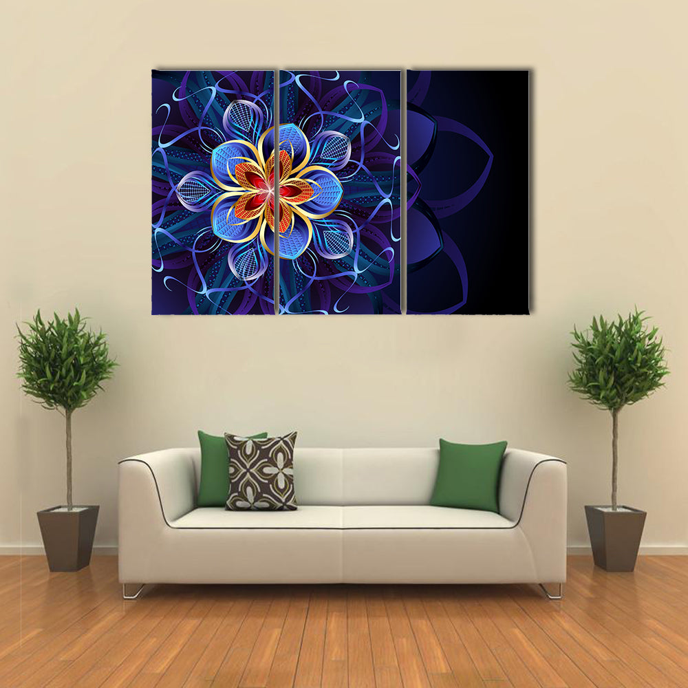 Navy Blue Geometric Flower Mandala Canvas Wall Art