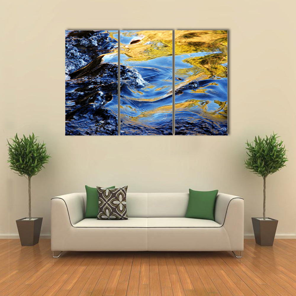 Autumn Trees In Mountain Stream Water Canvas Wall Art