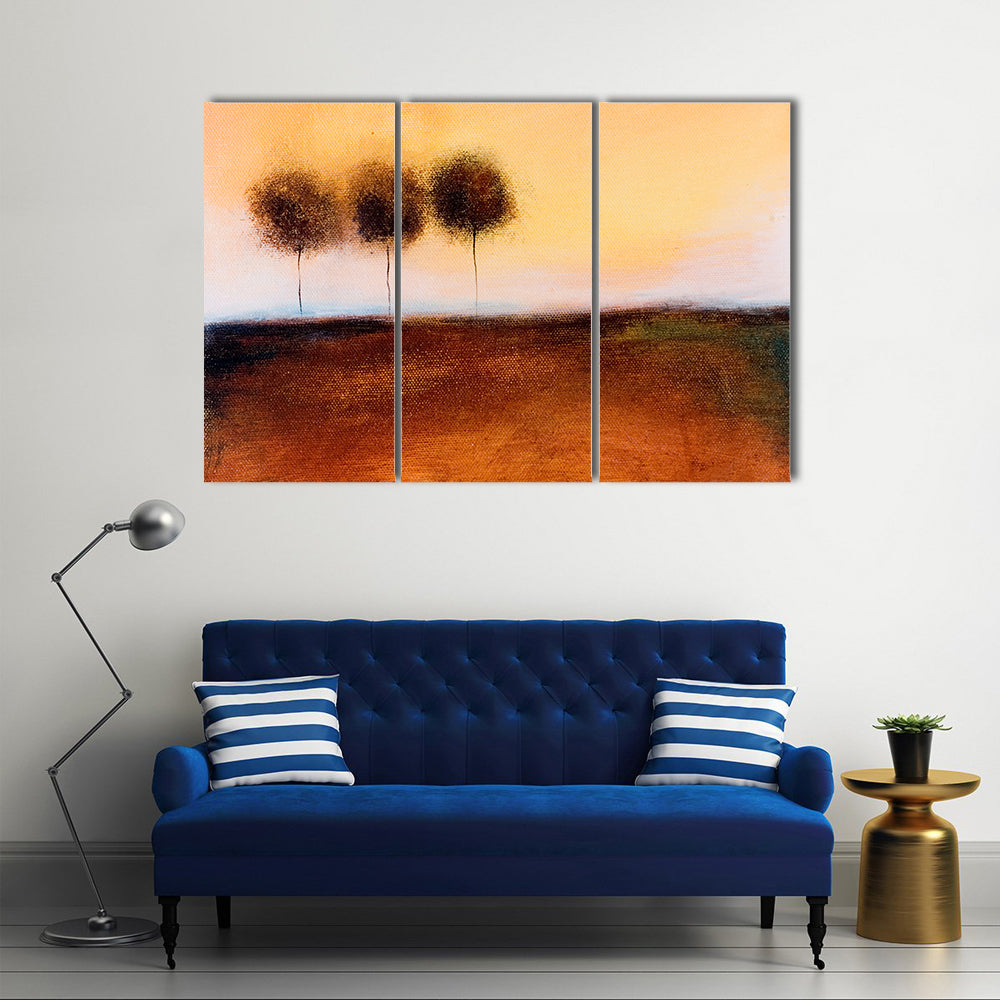 Abstract Three Trees in Autumn Field Canvas Wall Art