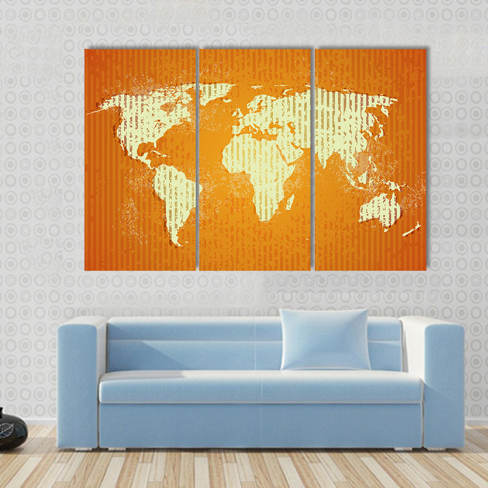 Vintage Old World Map with Stripes Canvas Wall Art