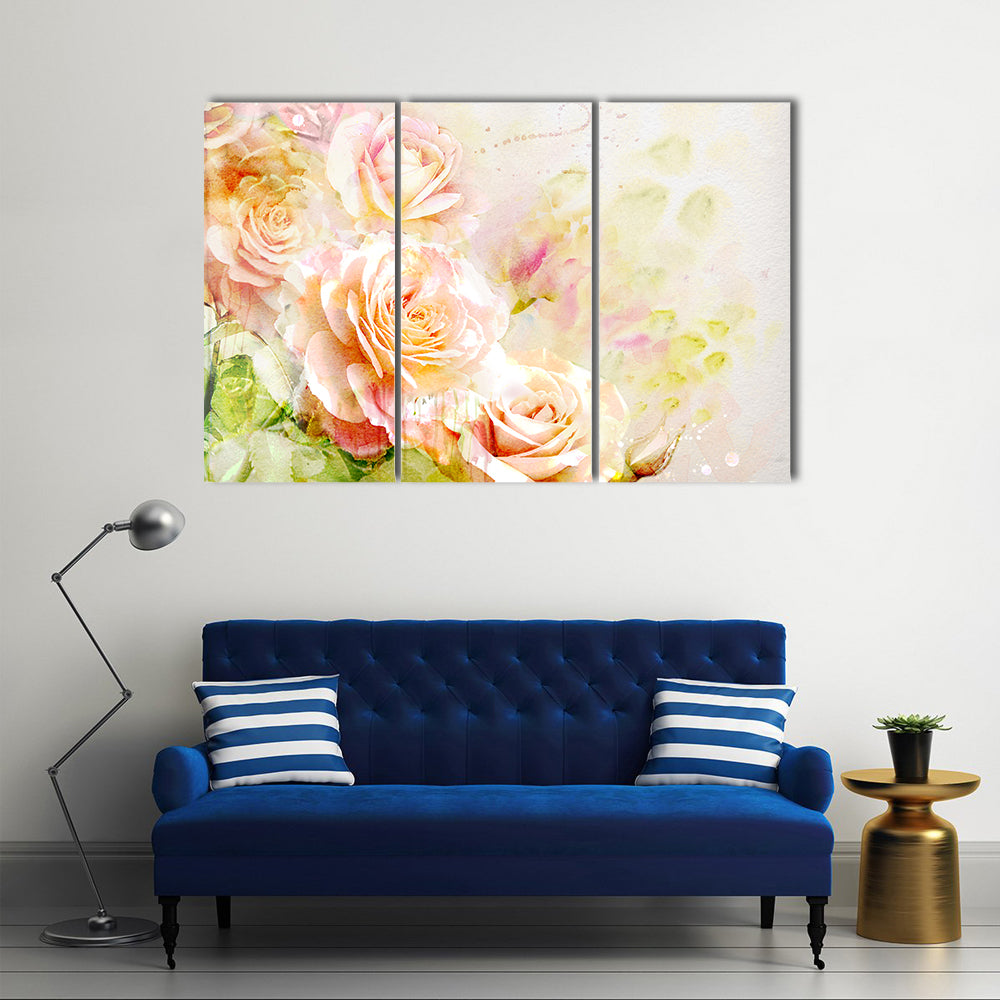 Soft Pastel Watercolor Roses Canvas Wall Art
