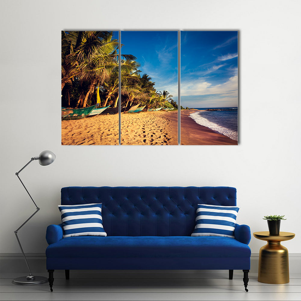 Boats On A Tropical Beach In Mirissa South Sri Lanka Canvas Wall Art