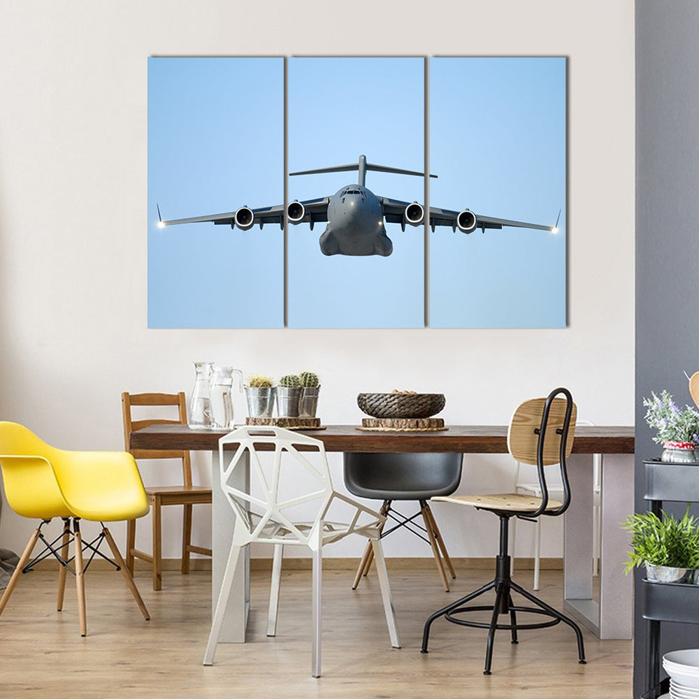 Flying Military Transport Plane Canvas Wall Art