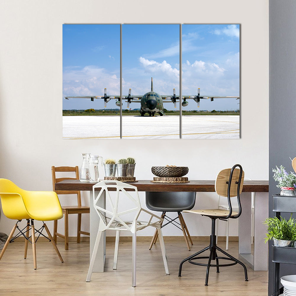 Military Airplane Parked At An Airbase Canvas Wall Art