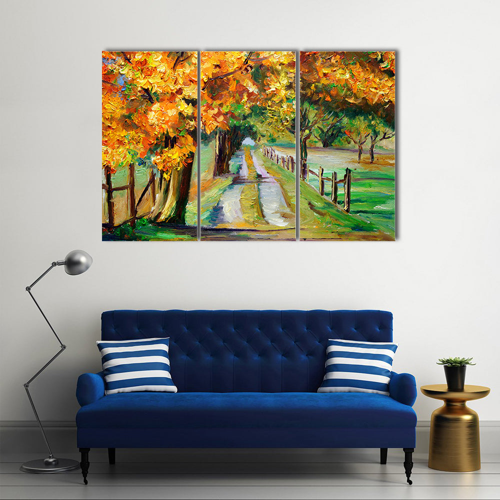 Country Road Through Golden Maples Canvas Wall Art