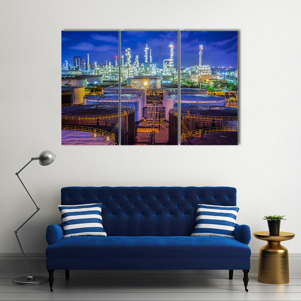 Oil Refinery at Night Canvas Wall Art