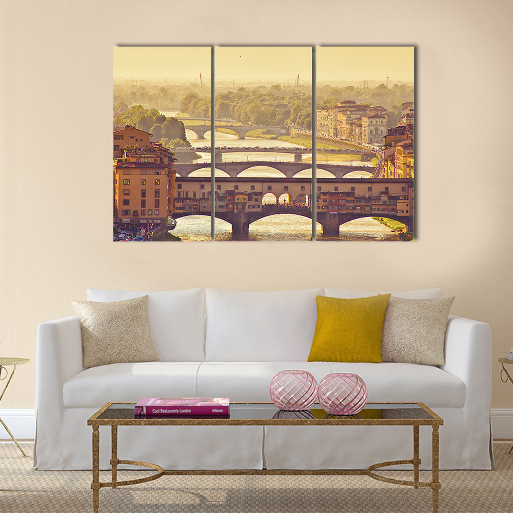 Ponte Vecchio at Golden Hour, Florence Cityscape Canvas Wall Art