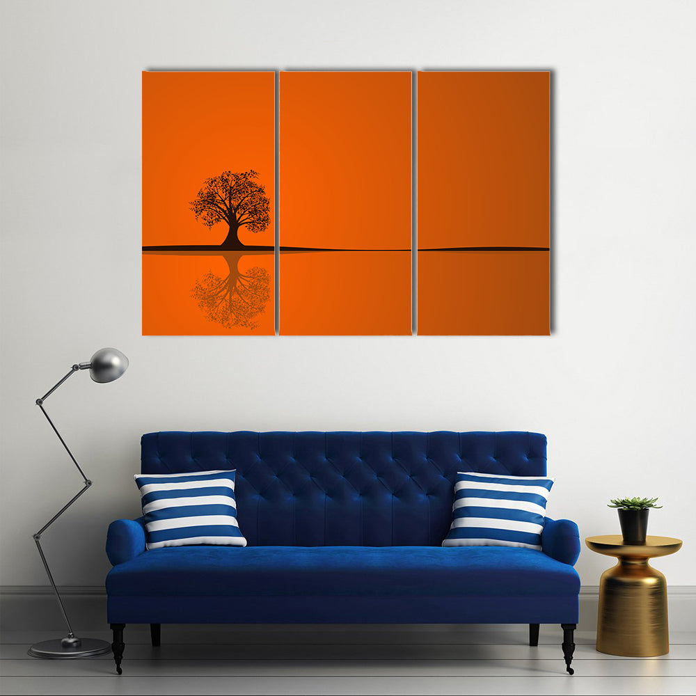 Solitary Tree at Sunset Reflection Canvas Wall Art