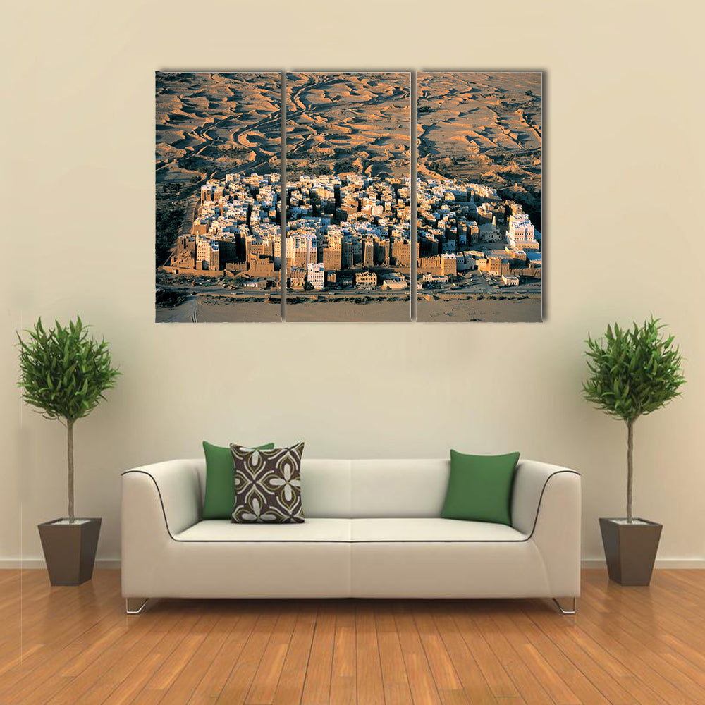 Desert Settlement at Golden Hour Canvas Wall Art