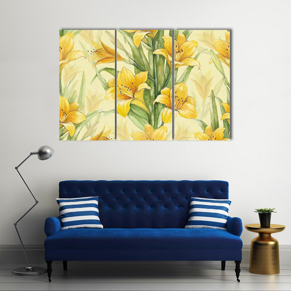 Yellow Lily Floral Pattern Canvas Wall Art