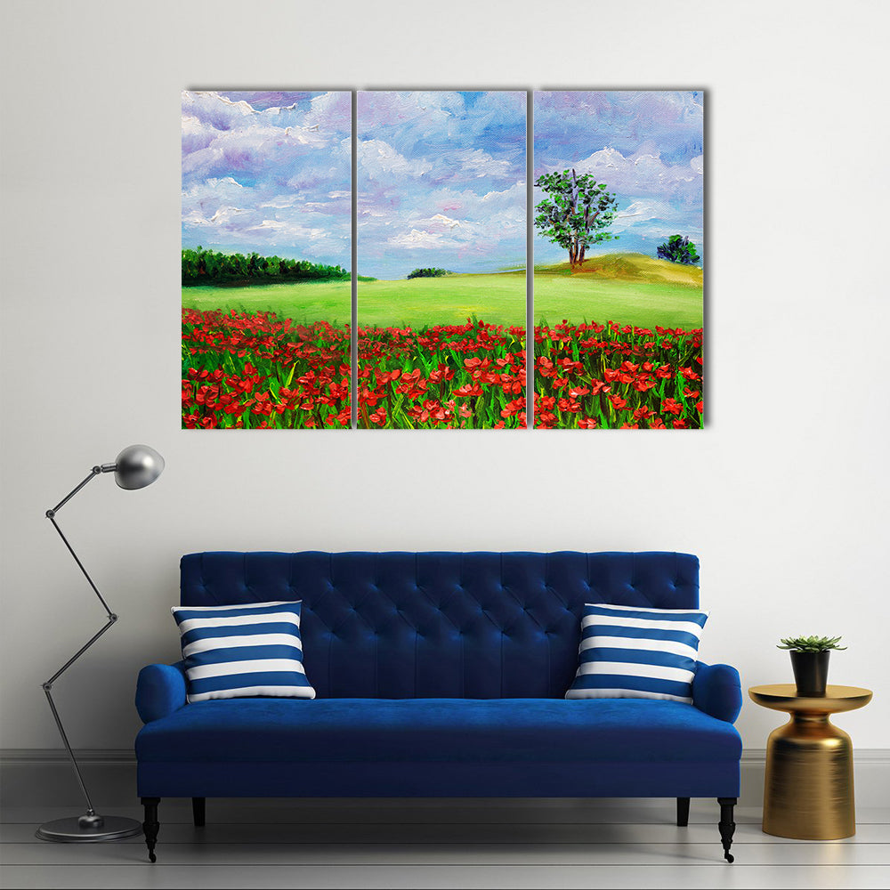 Red Poppy Field Landscape Canvas Wall Art