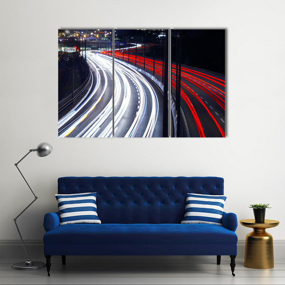 Light Trails From Cars In Stockholm Canvas Wall Art