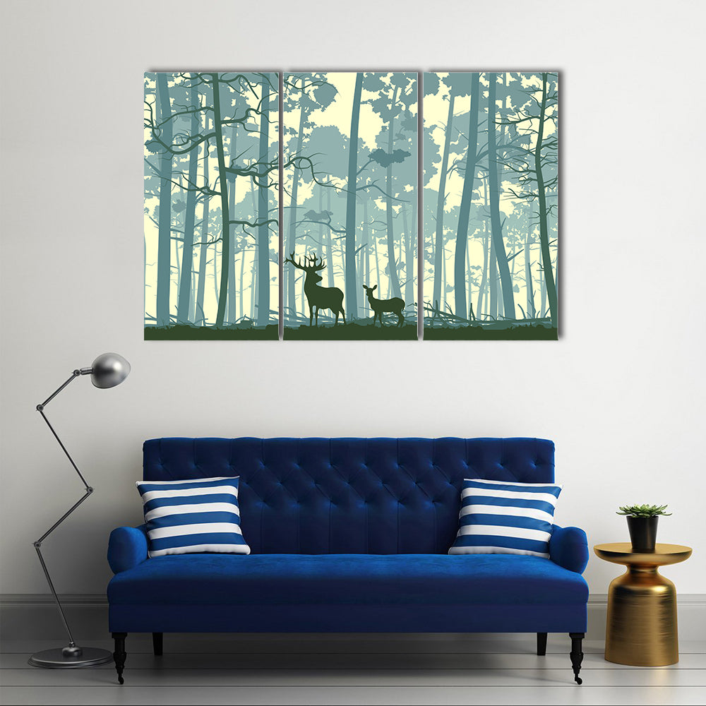 Wild Deer In Forest Canvas Wall Art