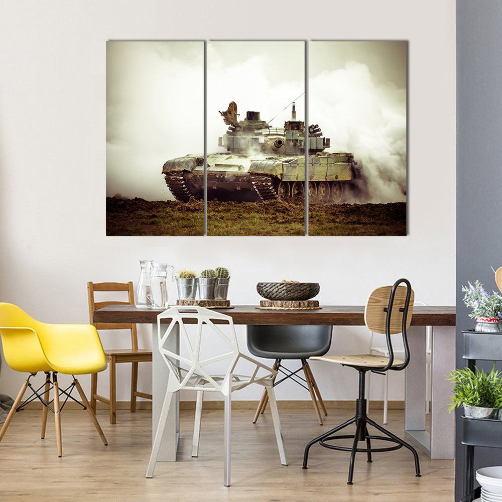 Military Tank On War Canvas Wall Art