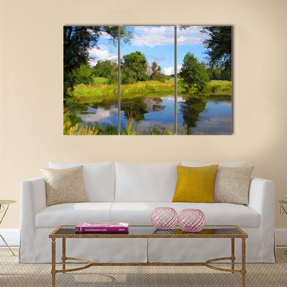Hand Drawn Summer Lake Canvas Wall Art