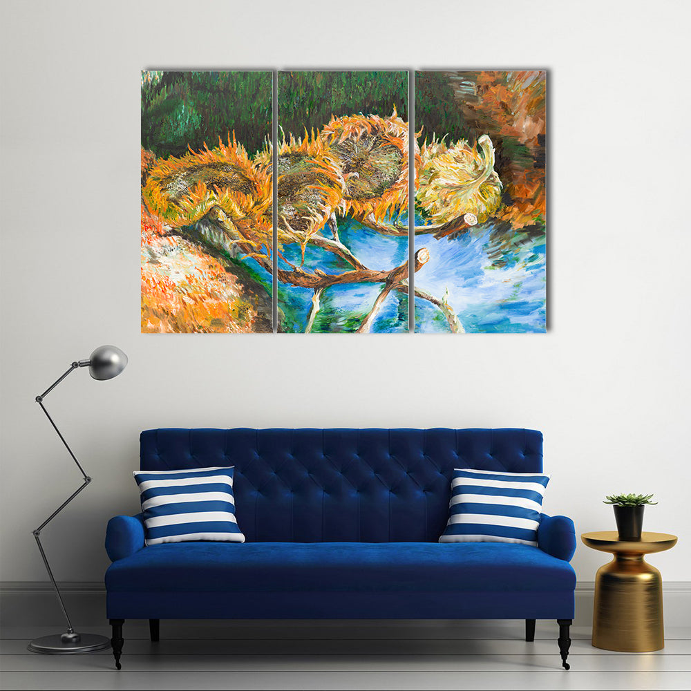 Four Cut Sunflower Heads Canvas Wall Art