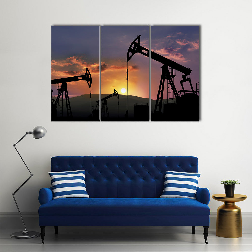 Oil Pumpjacks at Sunset Canvas Wall Art