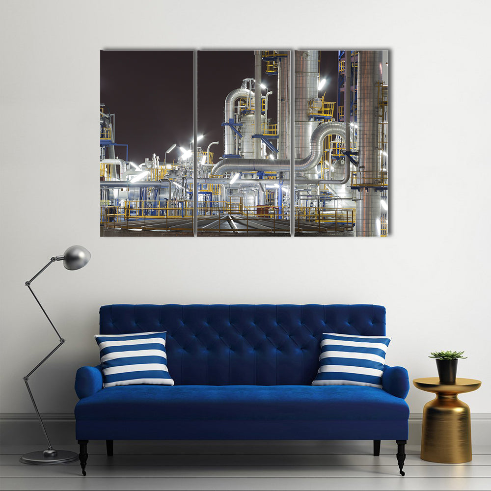 Chemical Industrial Plant at Night Canvas Wall Art