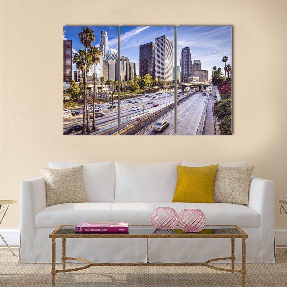 Downtown Los Angeles Highway and Skyline Canvas Wall Art