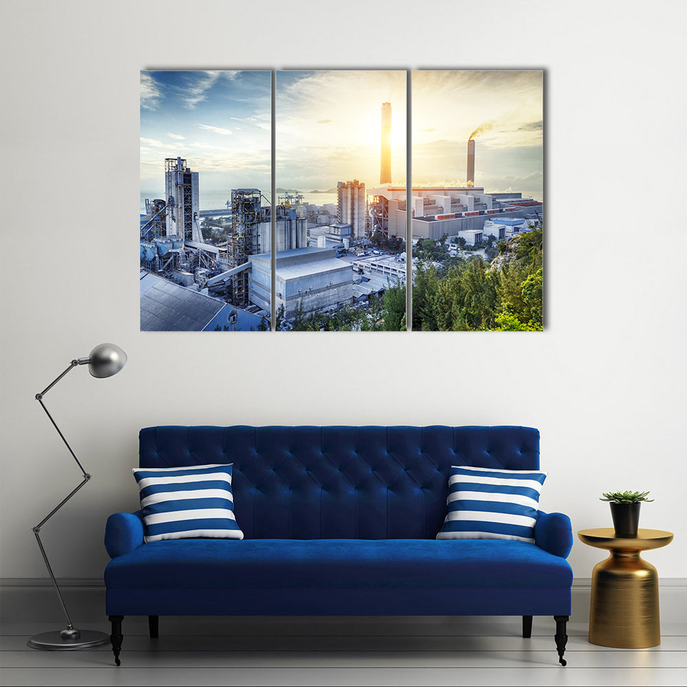 Glowing Petrochemical Plant at Sunset Canvas Wall Art