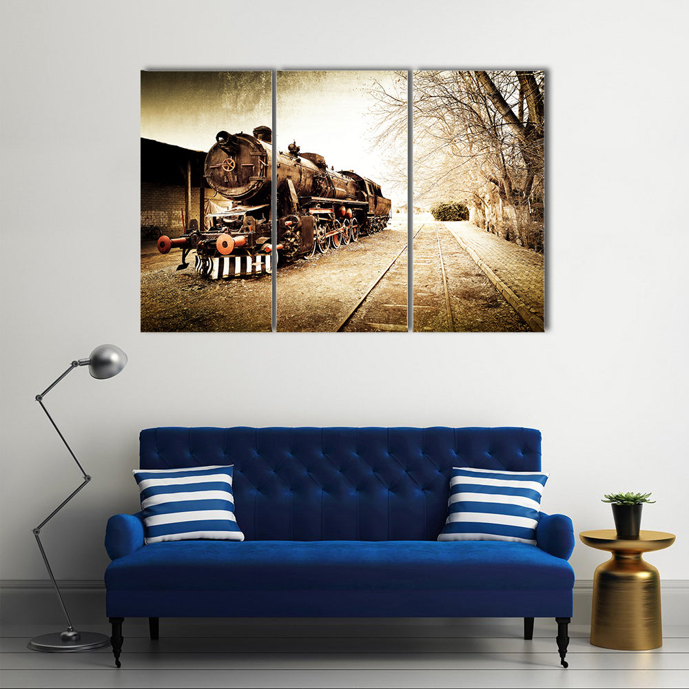 Antique Steam Locomotive in Sepia Canvas Wall Art