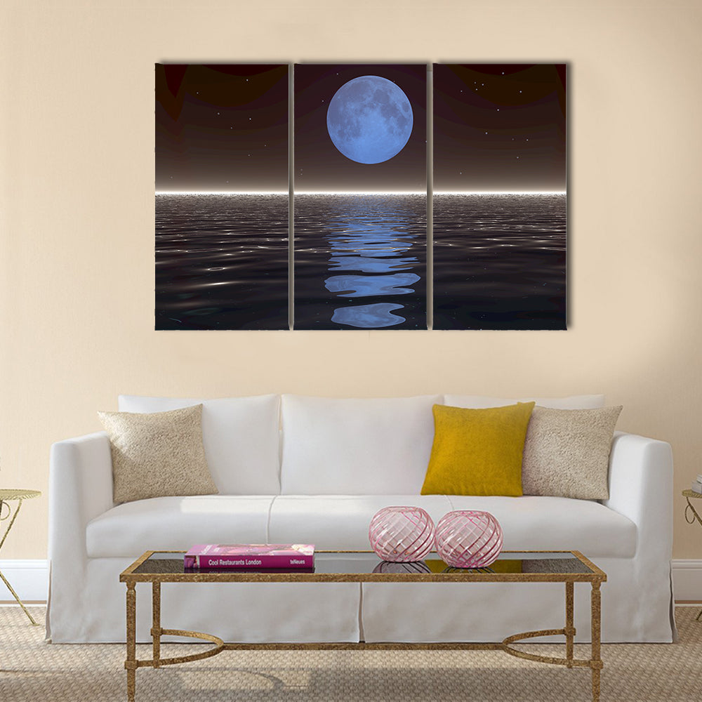 Surreal Moonset Over Water Canvas Wall Art