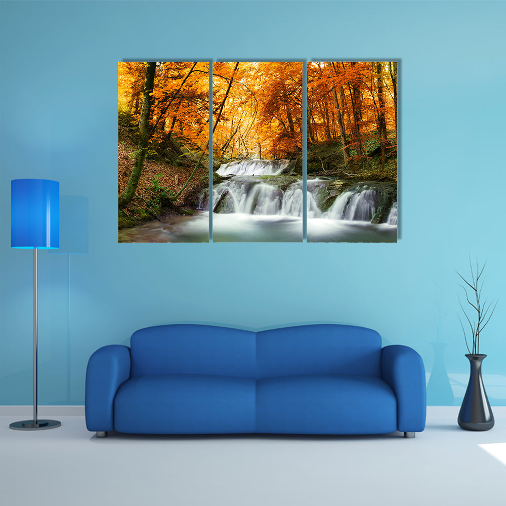 Waterfall In Autumn Forest Thailand Canvas Wall Art