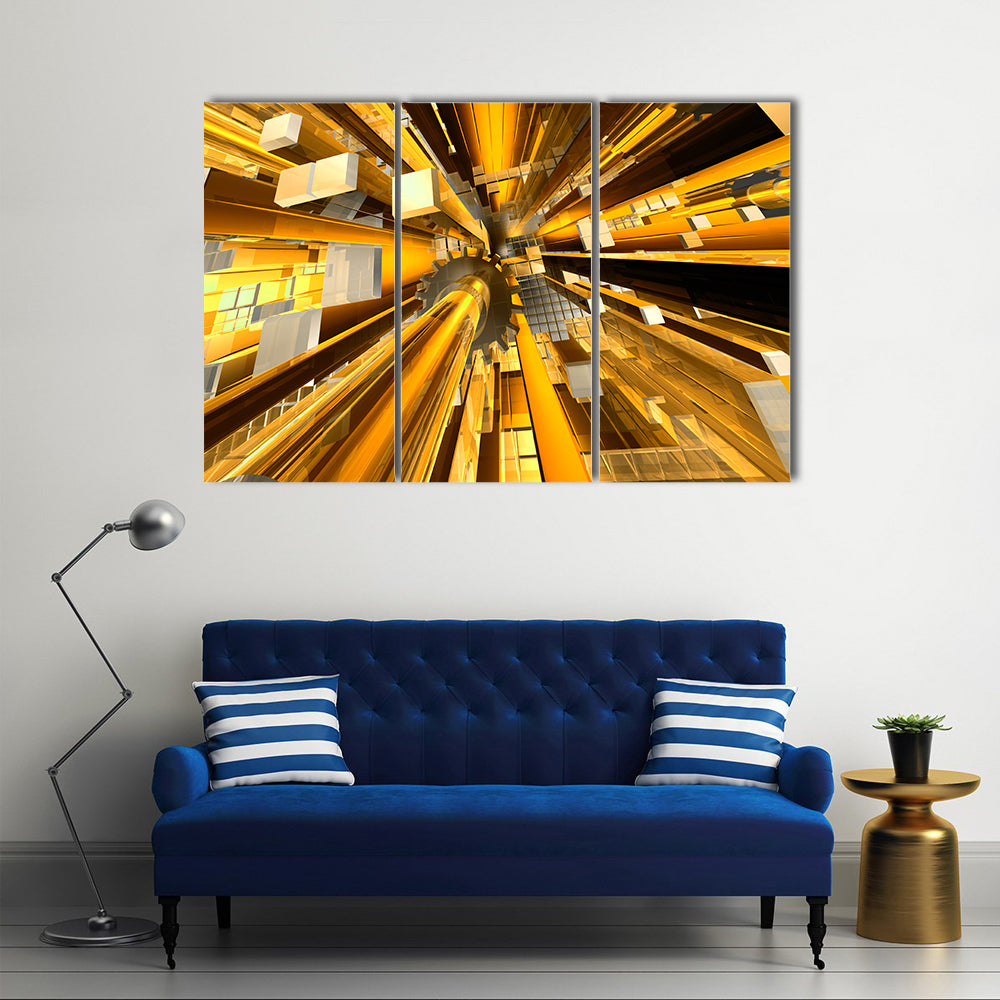 Golden Mechanical Hub Abstract Canvas Wall Art